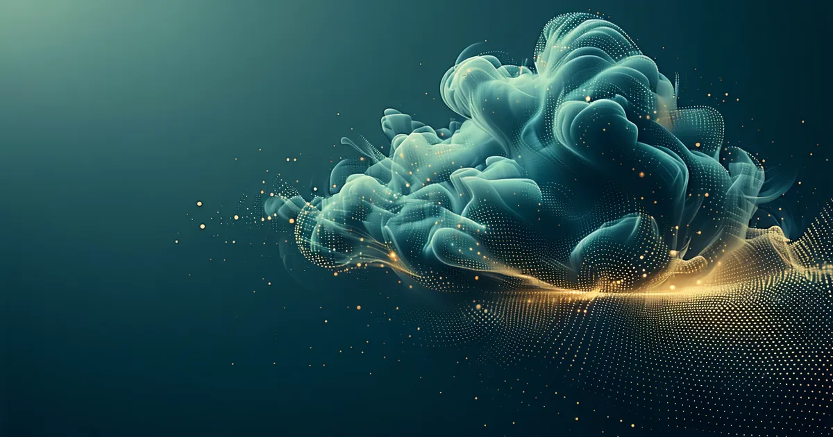 Abstract visualization of high-cardinality data: thousands of tiny data points in a cloud formation, representing metric cardinality